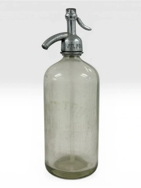 Antique J.D. Fox Brooklyn NY Soda Seltzer Siphon Fulton Bottling Etched Glass - Picture 2 of 11